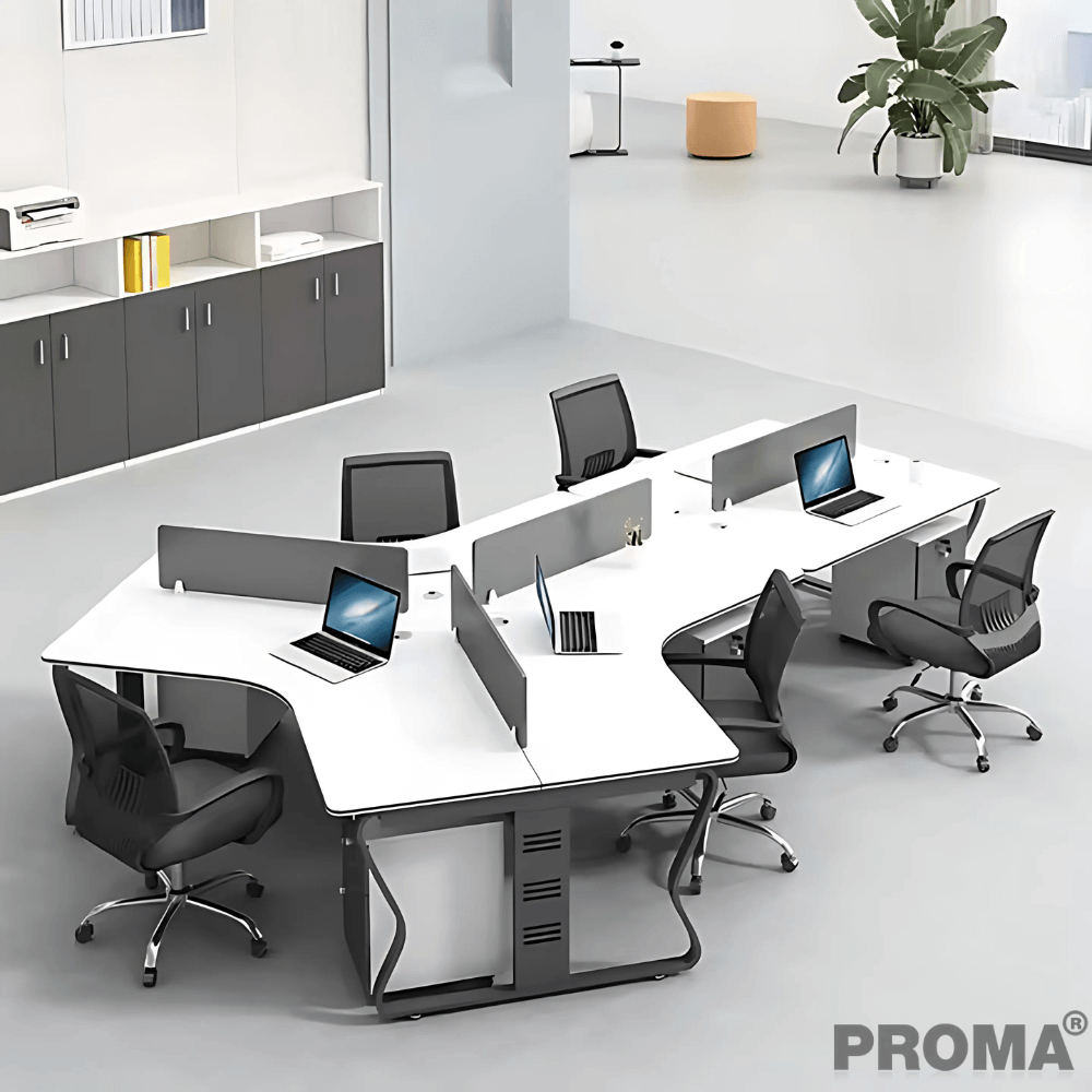 [Pre-order] โต๊ะทำงาน Proma-POD-05 สีขาว/ดำ แบบ 5 ที่นั่ง (มีตู้เอกสาร)
